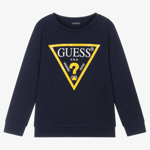 Guess-Boys Navy Blue Organic Cotton Sweatshirt | Childrensalon Outlet