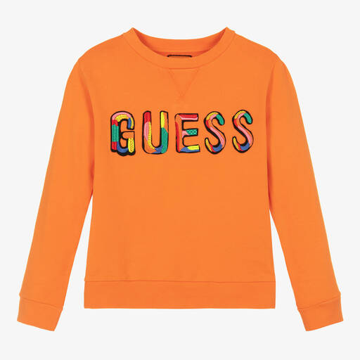 Guess-Boys Orange Cotton Logo Sweatshirt | Childrensalon Outlet