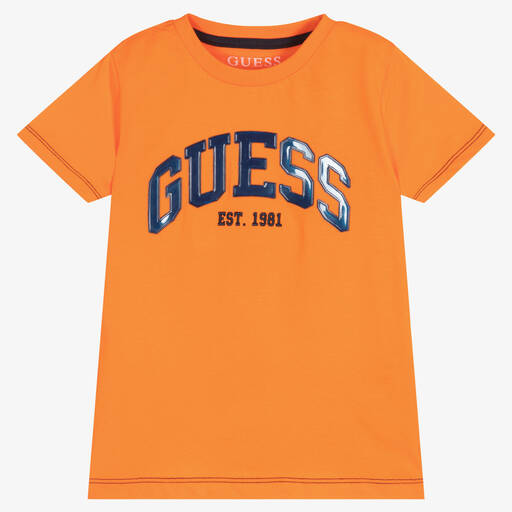 Guess-Boys Orange Cotton Logo T-Shirt | Childrensalon Outlet