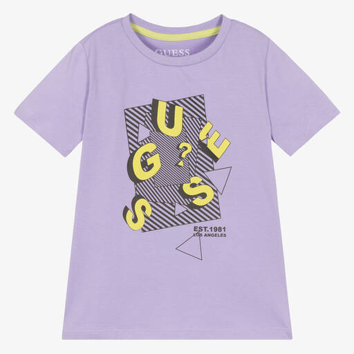 Guess-Boys Purple Cotton Logo T-Shirt | Childrensalon Outlet