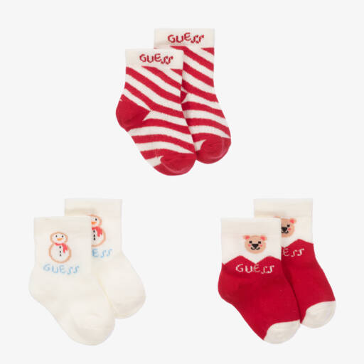 Guess-Boys Red and White Cotton Socks | Childrensalon Outlet