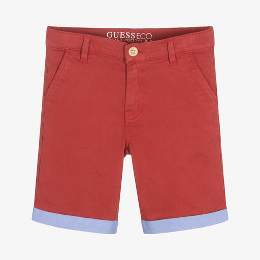 Guess-Boys Red Cotton Chino Shorts | Childrensalon Outlet