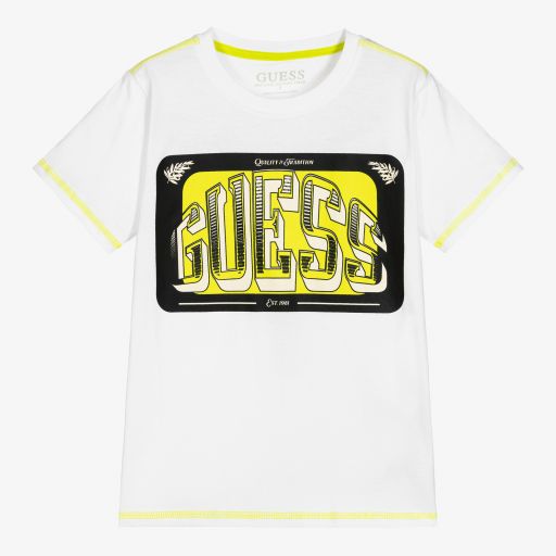 Guess-Boys White Cotton Logo T-Shirt | Childrensalon Outlet