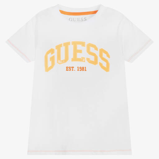 Guess-Boys White Cotton Logo T-Shirt | Childrensalon Outlet