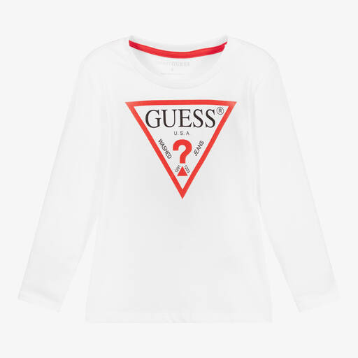 Guess-Boys White Cotton Logo Top | Childrensalon Outlet