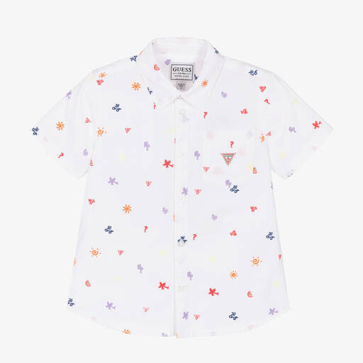 Guess-Белая хлопковая рубашка с вышивкой | Childrensalon Outlet