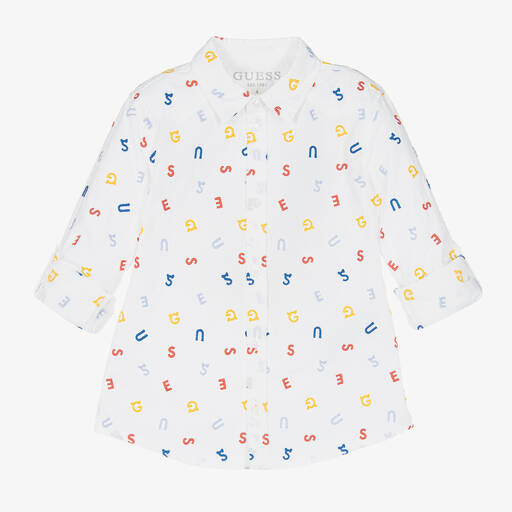 Guess-قميص قطن بوبلين لون أبيض للأولاد | Childrensalon Outlet