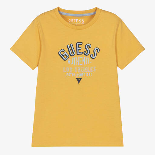 Guess-Boys Yellow Cotton T-Shirt | Childrensalon Outlet