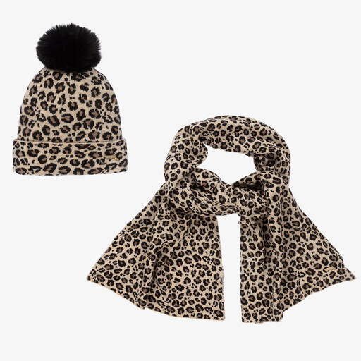 Guess-Girls Beige Leopard Hat Set | Childrensalon Outlet
