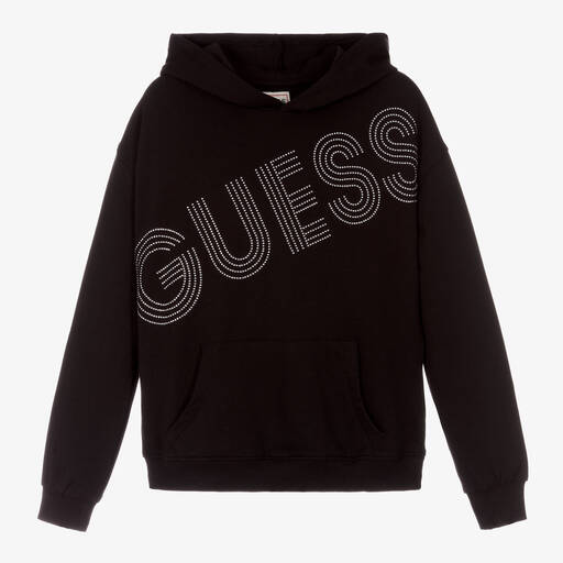 Guess-Girls Black Cotton Logo Hoodie | Childrensalon Outlet