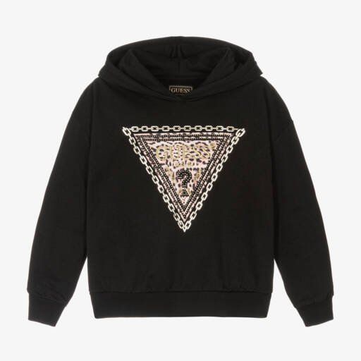 Guess-Girls Black Cotton Logo Hoodie | Childrensalon Outlet
