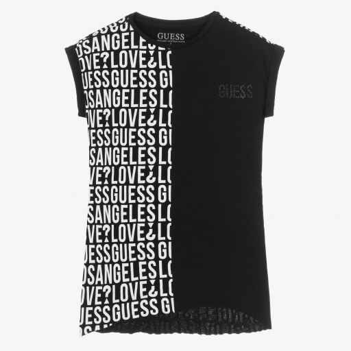 Guess-Girls Black Cotton T-Shirt | Childrensalon Outlet