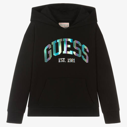 Guess-توب هودي قطن لون أسود للبنات | Childrensalon Outlet