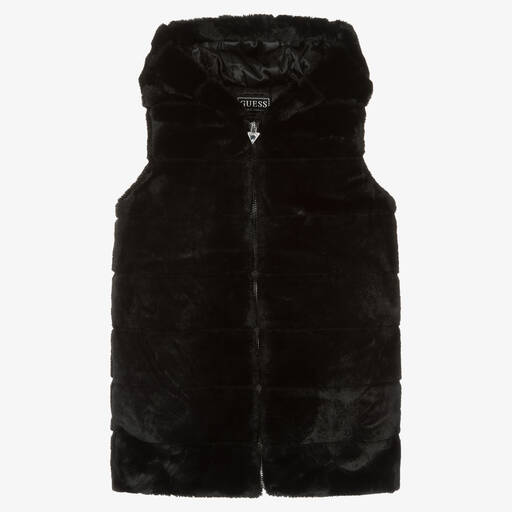 Guess-Girls Black Plush Faux Fur Gilet | Childrensalon Outlet