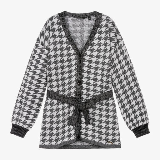 Guess-Schwarze Strickjacke mit glitzerndem Hahnentrittmuster für Mädchen | Childrensalon Outlet