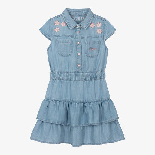 Guess-Girls Blue Chambray Flowers Dress | Childrensalon Outlet