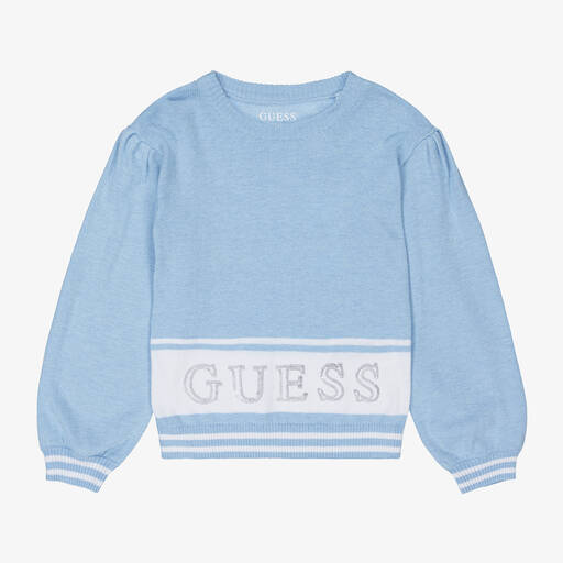 Guess-Girls Blue Cotton Knit Sweater | Childrensalon Outlet