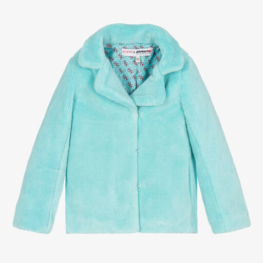 Guess-Голубая куртка из искусственного меха с граффити Бэнкси | Childrensalon Outlet