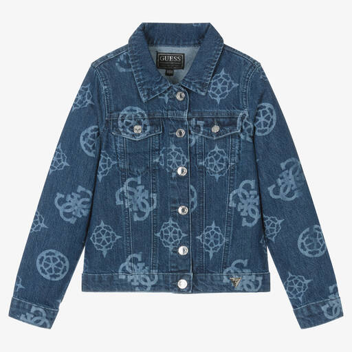 Guess-Girls Blue Printed Denim Jacket | Childrensalon Outlet
