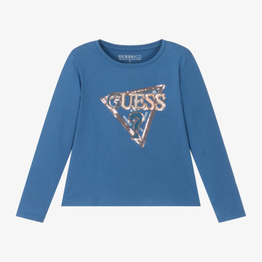 Guess-Girls Blue Sequin Cotton Tee | Childrensalon Outlet