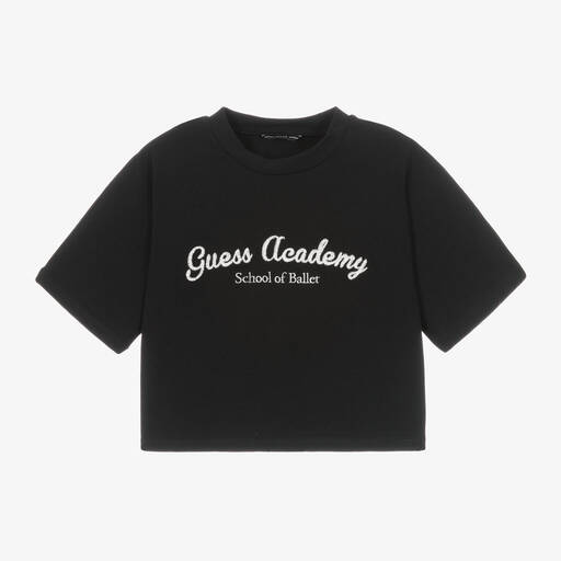 Guess-Girls Cropped Black T-Shirt | Childrensalon Outlet
