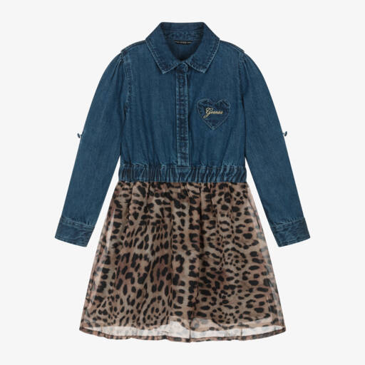 Guess-Girls Denim Shirt & Leopard Skirt Dress | Childrensalon Outlet