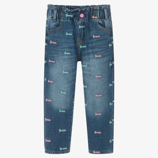 Guess-Girls Embroidered Logo Blue Denim Jeans | Childrensalon Outlet