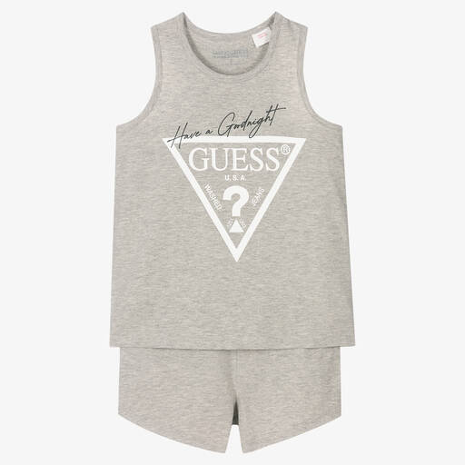 Guess-بيجاما شورت قطن جيرسي لون رمادي للبنات | Childrensalon Outlet