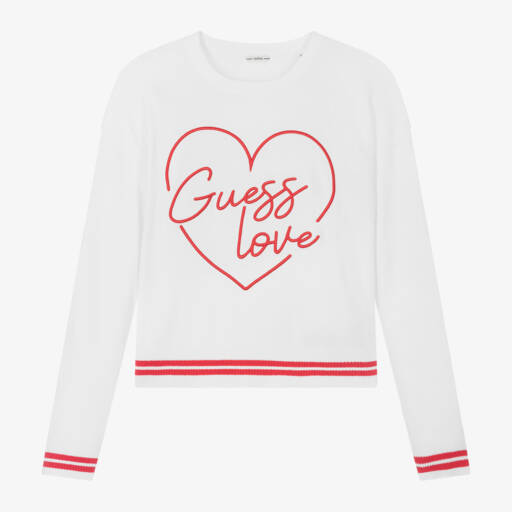 Guess-بلوفر بطبعة قلب كشمير لون أبيض للبنات | Childrensalon Outlet