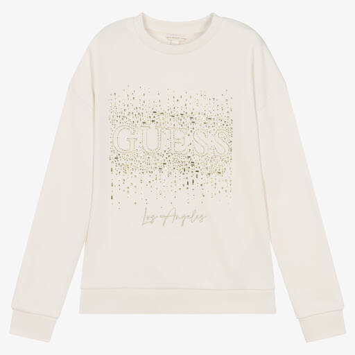Guess-Girls Ivory Cotton Diamanté Sweatshirt | Childrensalon Outlet