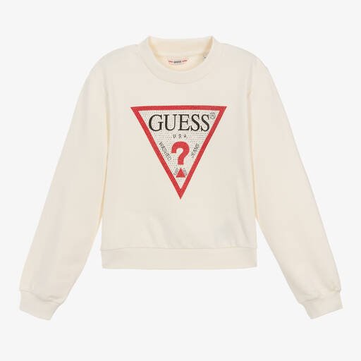 Guess-Кремовый хлопковый свитшот со стразами для девочек | Childrensalon Outlet