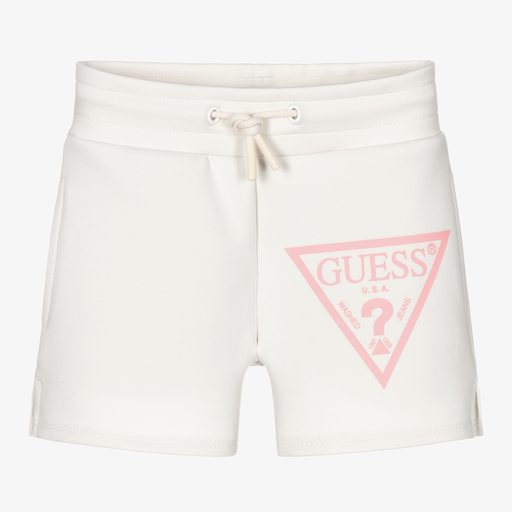 Guess-شورت قطن عضوي جيرسي لون عاجي للبنات | Childrensalon Outlet