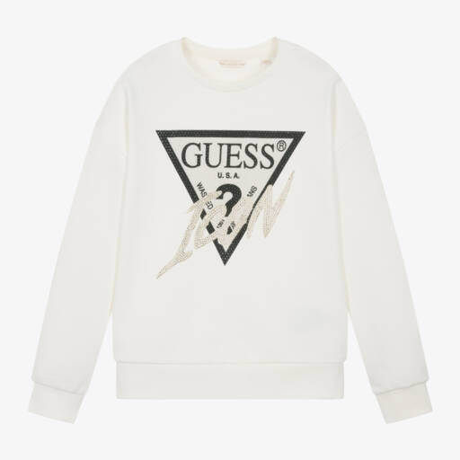 Guess-Girls Ivory Diamanté Cotton Sweater | Childrensalon Outlet