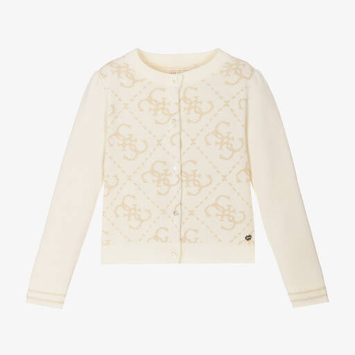 Guess-Girls Ivory & Gold Knitted Cardigan | Childrensalon Outlet