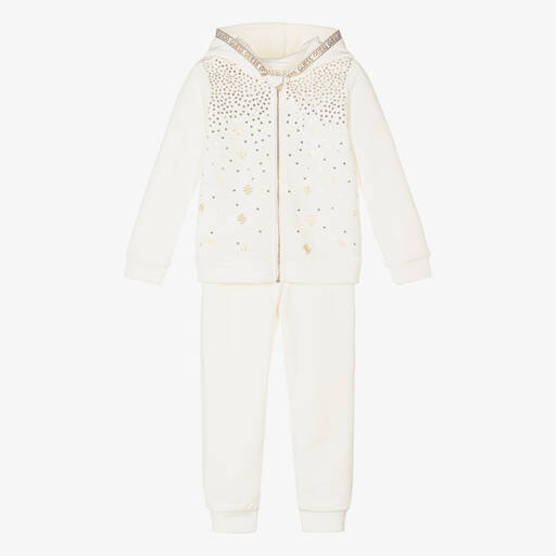 Guess-Girls Ivory & Gold Velour Tracksuit | Childrensalon Outlet