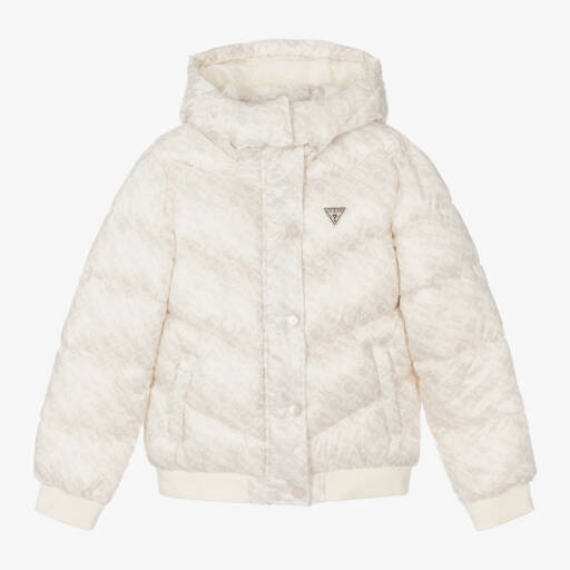 Guess-جاكيت بافر مونوغرام لون عاجي للبنات | Childrensalon Outlet