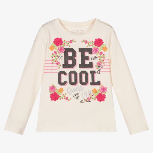 Guess-Girls Ivory Organic Cotton Top | Childrensalon Outlet