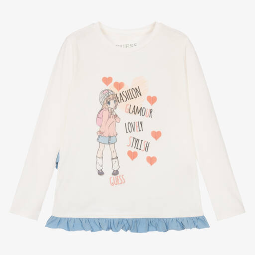 Guess-توب أطفال بناتي قطن عضوي لون عاجي | Childrensalon Outlet