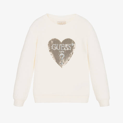 Guess-Girls Ivory Sequin Heart Sweater | Childrensalon Outlet