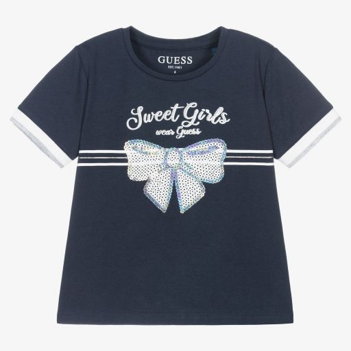 Guess-Girls Navy Blue Logo T-Shirt | Childrensalon Outlet