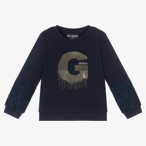 Guess-Girls Navy Blue Sequin Sweatshirt | Childrensalon Outlet