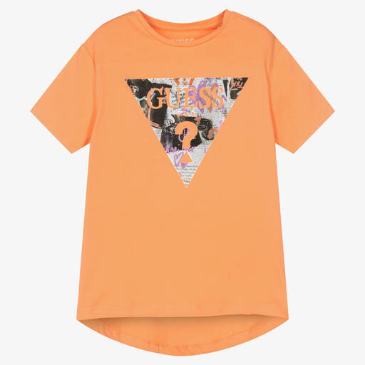 Guess-Girls Orange Cotton Logo T-Shirt | Childrensalon Outlet