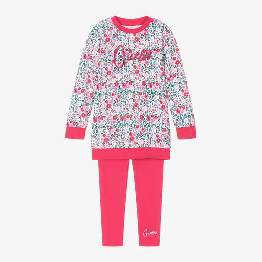 Guess-Розовое платье в цветочек и легинсы из хлопка | Childrensalon Outlet