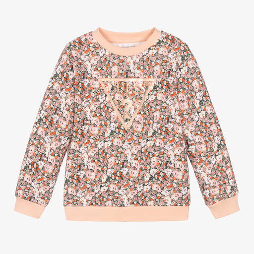 Guess-Girls Pink Cotton Floral Print Sweatshirt | Childrensalon Outlet