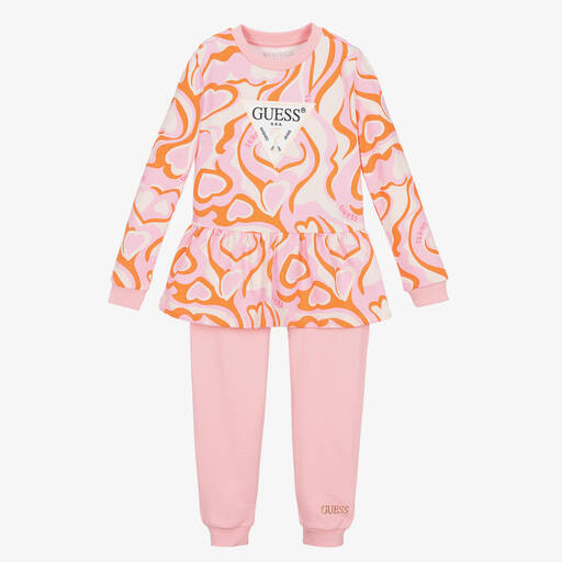 Guess-Girls Pink Cotton Joggers Set  | Childrensalon Outlet