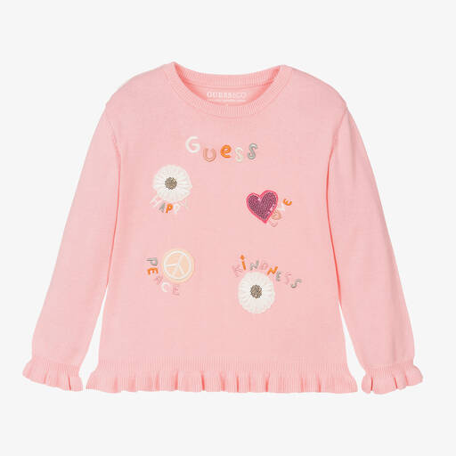 Guess-Girls Pink Cotton Knit Sweater | Childrensalon Outlet