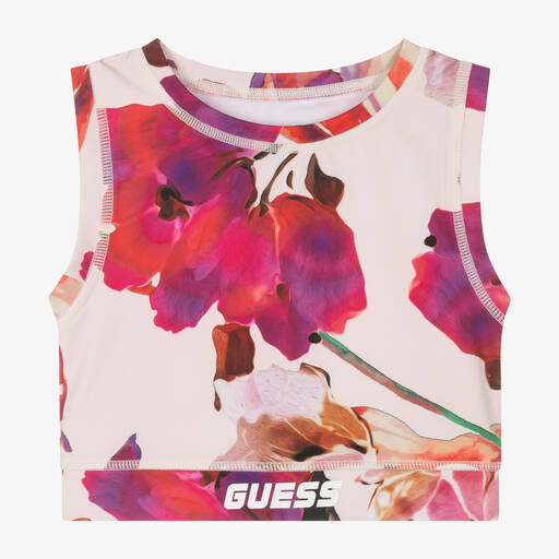 Guess-Girls Pink Floral Cropped Top | Childrensalon Outlet