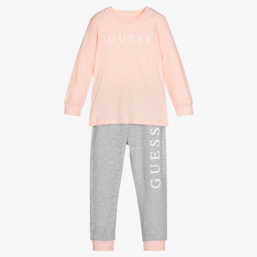 Guess-Girls Pink & Grey Long Pyjamas | Childrensalon Outlet