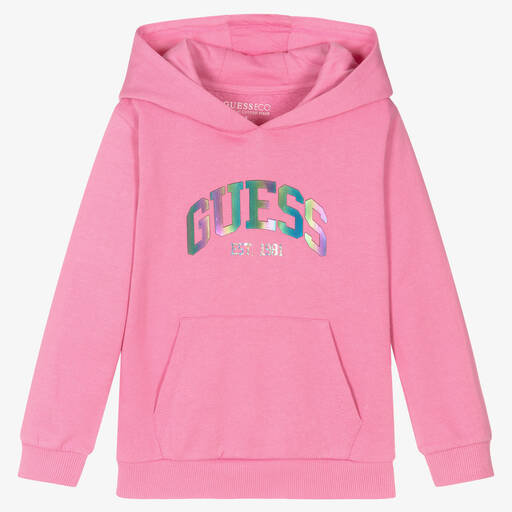 Guess-Girls Pink Iridescent Logo Hoodie | Childrensalon Outlet