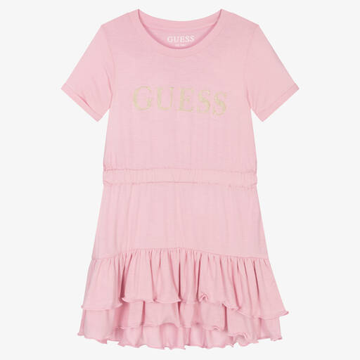 Guess-Girls Pink Jersey Logo Dress | Childrensalon Outlet